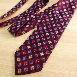 Neck Tie Mens Burgundy Red Geometric Foulard Italian Silk USA Made XMI Platinum